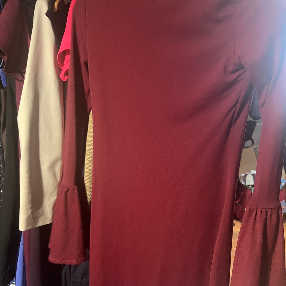 Susana Monaco Rich Burgundy  Shapewear Bell Sleeve Slimming Midi Dress